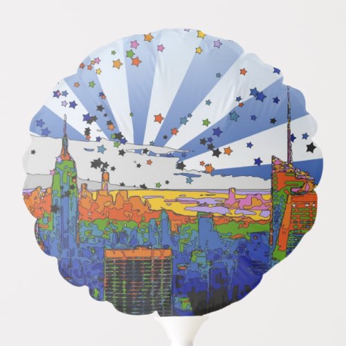 Psychedelic NYC ESB Wide Skyline View Balloon