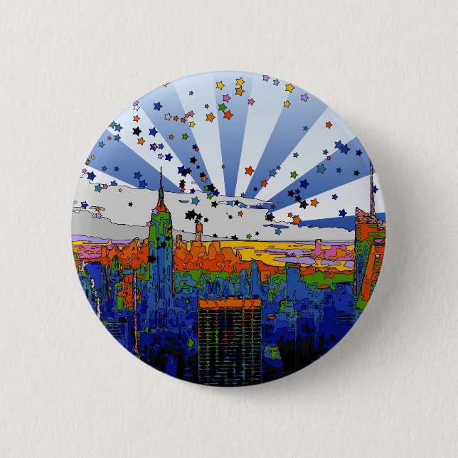 Psychedelic NYC: ESB Wide Skyline View Button (Front)