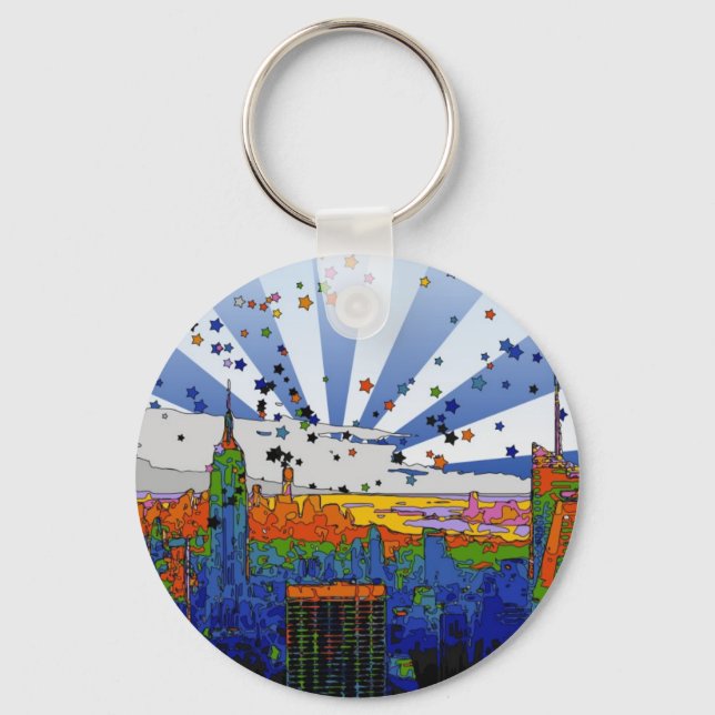 Psychedelic NYC: ESB Wide Skyline View Keychain (Front)