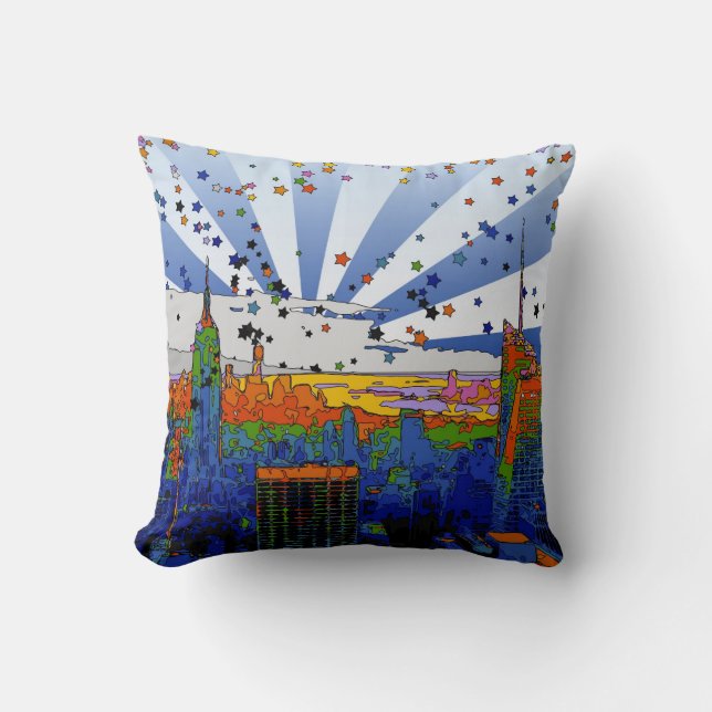 Psychedelic NYC: ESB Wide Skyline View Throw Pillow (Front)