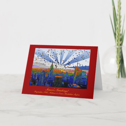 Psychedelic NYC ESB Wide Skyline View Xmas Holiday Card