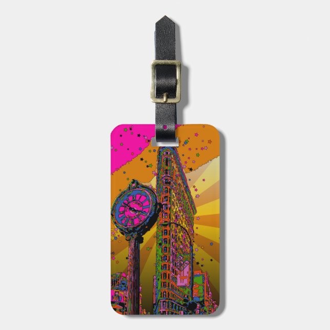 Psychedelic NYC: Flatiron Building & Clock #2B Luggage Tag (Front Vertical)