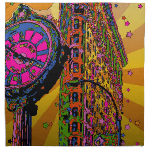 Psychedelic NYC: Flatiron Building & Clock #2B Napkin
