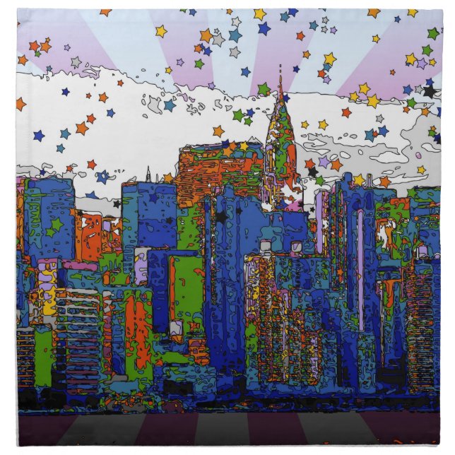 Psychedelic NYC: NYC Skyline, Chrysler Bldg Napkin (Front)
