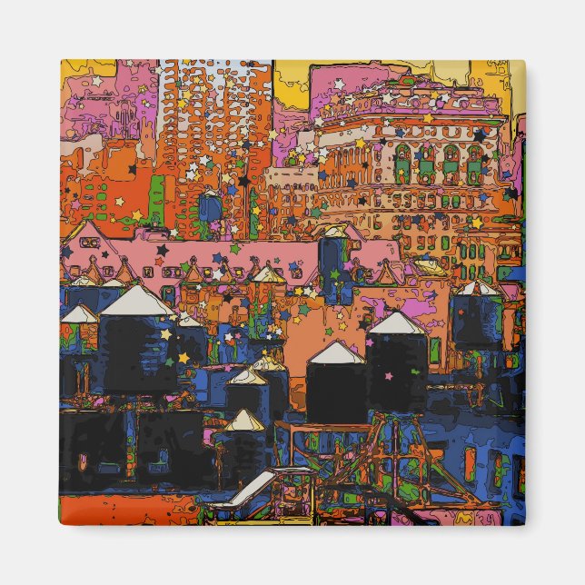 Psychedelic NYC: NYC Water Towers in Winter #9 Magnet (Front)