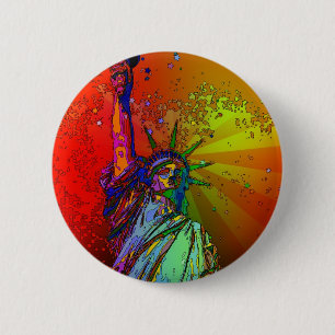 Psychedelic NYC Rainbow Color Statue of Liberty 1R Button