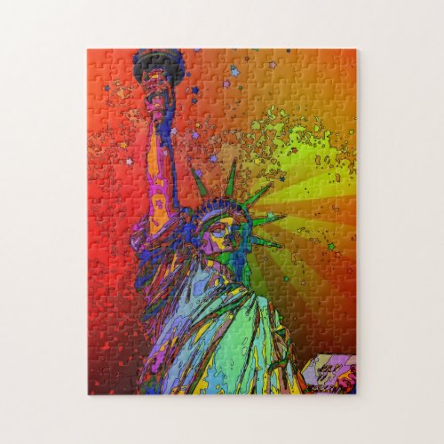 Psychedelic NYC Rainbow Color Statue of Liberty 1R Jigsaw Puzzle