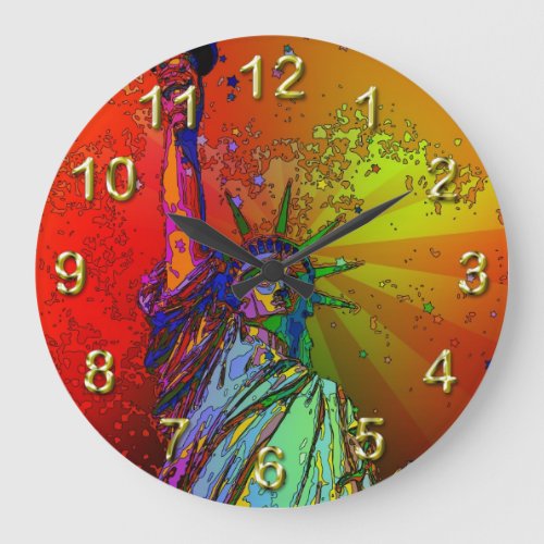 Psychedelic NYC Rainbow Color Statue of Liberty 1R Large Clock