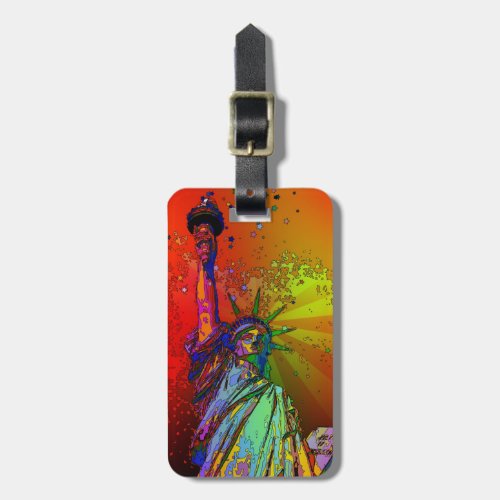 Psychedelic NYC Rainbow Color Statue of Liberty 1R Luggage Tag
