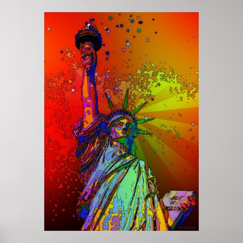 Psychedelic NYC Rainbow Color Statue of Liberty 1R Poster