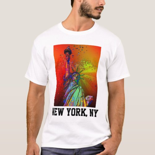 Psychedelic NYC Rainbow Color Statue of Liberty 1R T_Shirt
