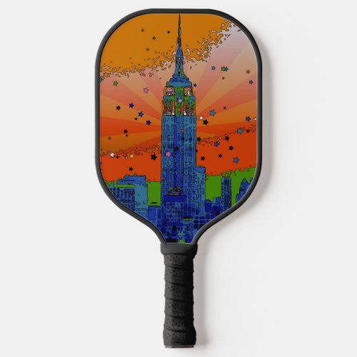 Psychedelic NYC Skyline Emp St Building 3 Pickleball Paddle