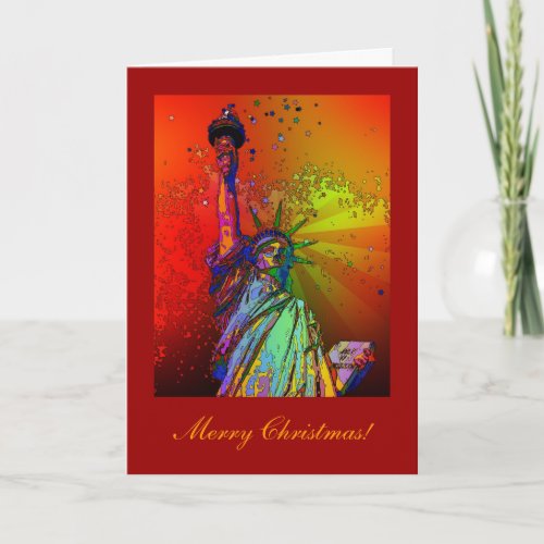 Psychedelic NYC Statue of Liberty 1R Christmas Holiday Card