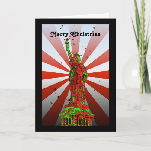 Psychedelic NYC Statue of Liberty Christmas 2 Holiday Card