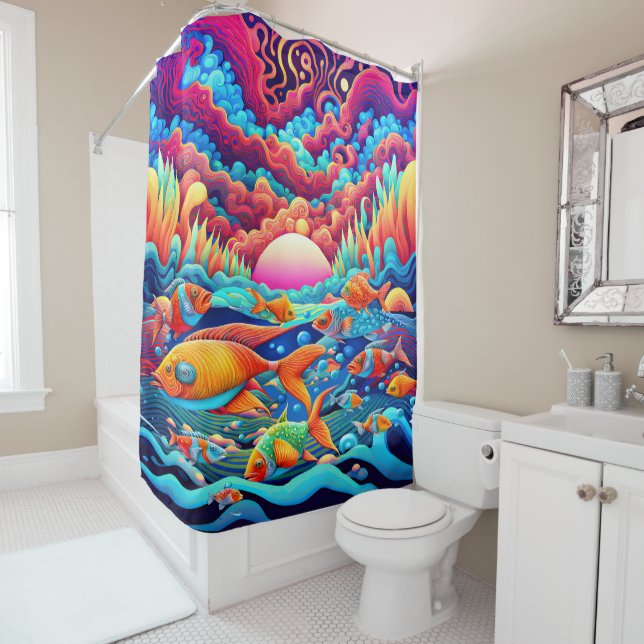 Psychedelic Ocean  Shower Curtain (In Situ)