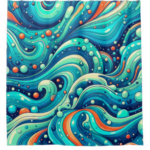 “Psychedelic Ocean Waves” Shower Curtain
