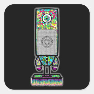 Psychedelic One-Eyed Speaker Weird Character Square Sticker