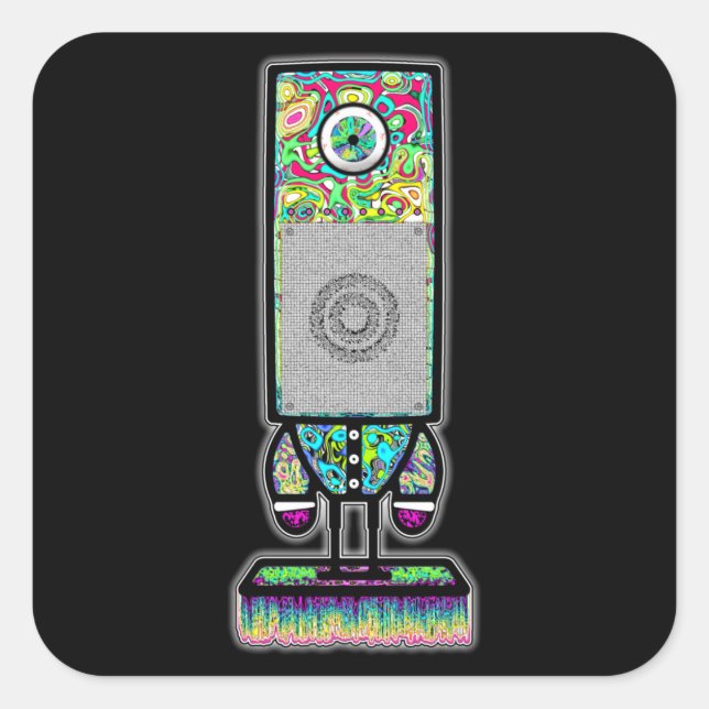 Psychedelic One-Eyed Speaker Weird Character Square Sticker (Front)