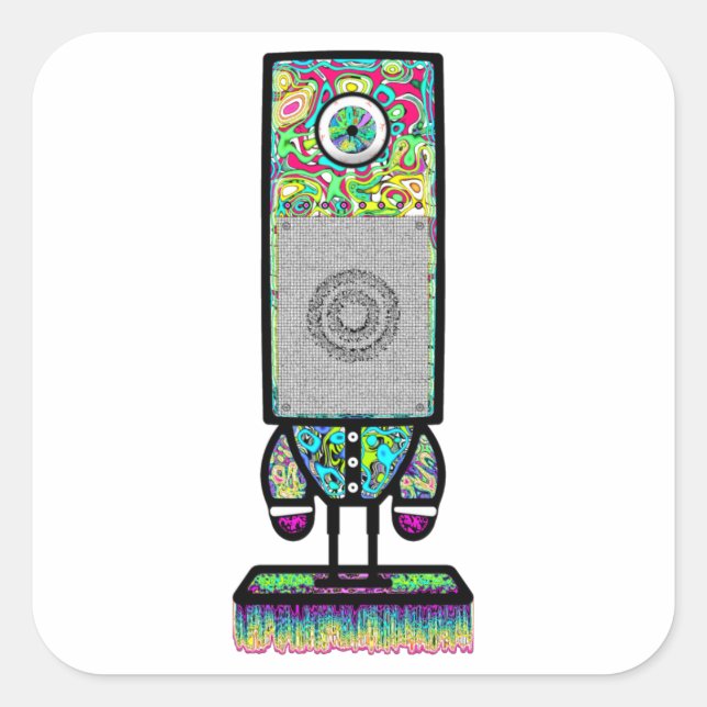 Psychedelic One-Eyed Speaker Weird Character Square Sticker (Front)