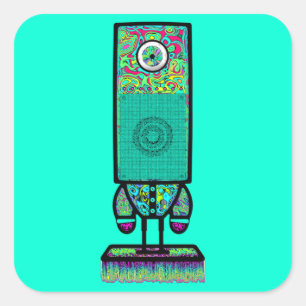 Psychedelic One-Eyed Speaker Weird Character Square Sticker