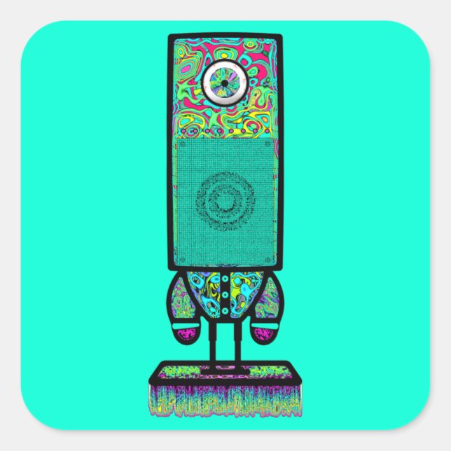 Psychedelic One-Eyed Speaker Weird Character Square Sticker (Front)