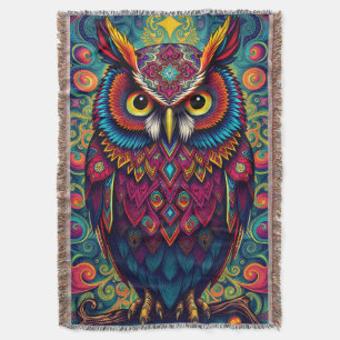 🌈 Psychedelic Owl Comfort – Boho Animal Throw Art Throw Blanket