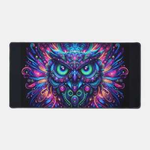 Psychedelic Owl, Eye-Catching Neon Animals Desk Mat