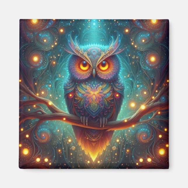 Psychedelic Owl in a Cosmic Forest Magnet (Front)