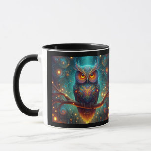 Psychedelic Owl in a Cosmic Forest Mug