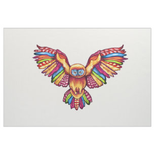Psychedelic Owl in Flight Fabric
