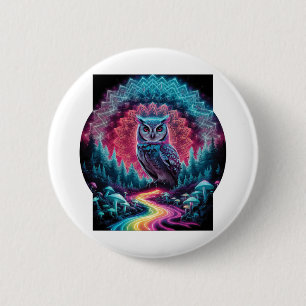 Psychedelic Owl Mandala - Trippy Forest Art Button
