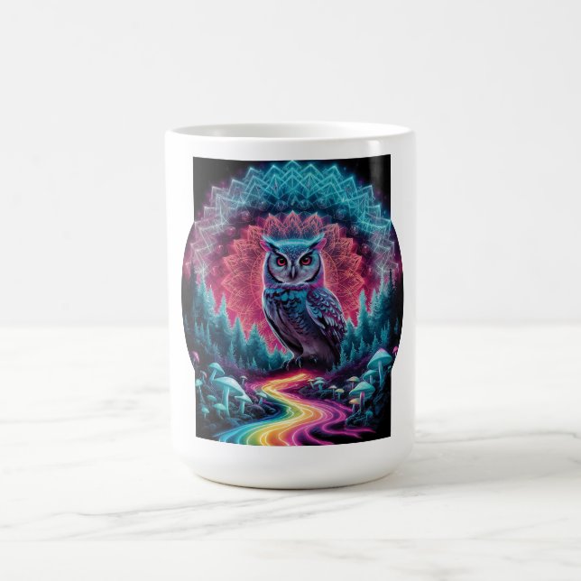 Psychedelic Owl Mandala - Trippy Forest Art Coffee Mug (Center)