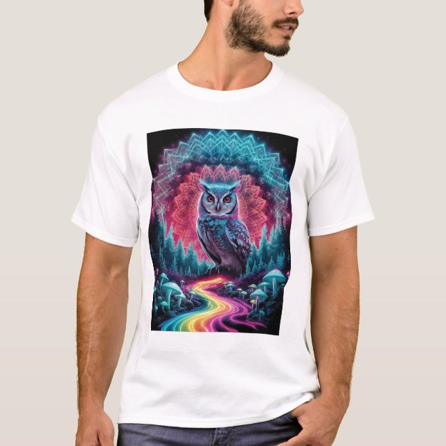 Psychedelic Owl Mandala - Trippy Forest Art T-Shirt (Front)
