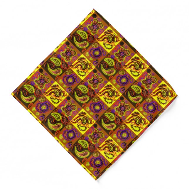 Psychedelic Paisley Check Print Bandana (Front)