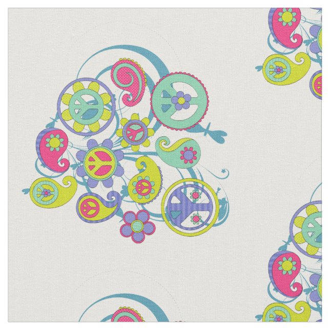 Psychedelic Paisley Peace Bouquet Fabric (Close Up)