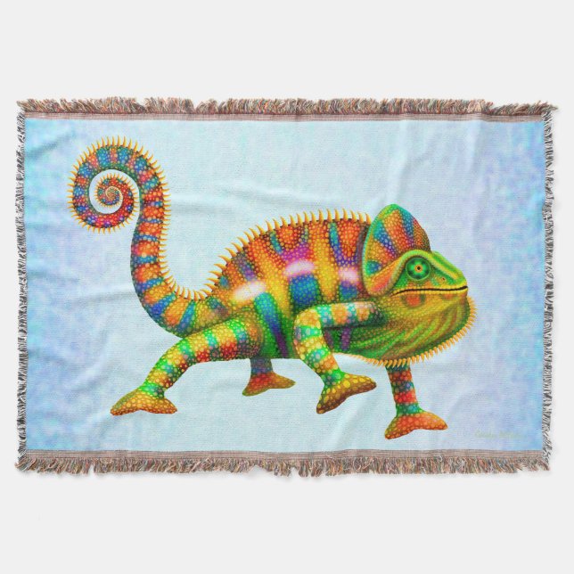 Psychedelic Panther Chameleon Throw Throw Blanket (Front)