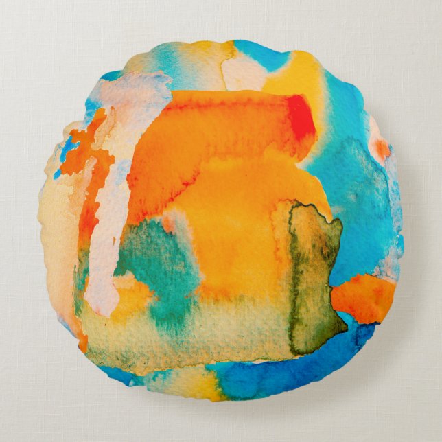 Psychedelic Paper. Classic Blue and Lush Lava Red  Round Pillow (Front)