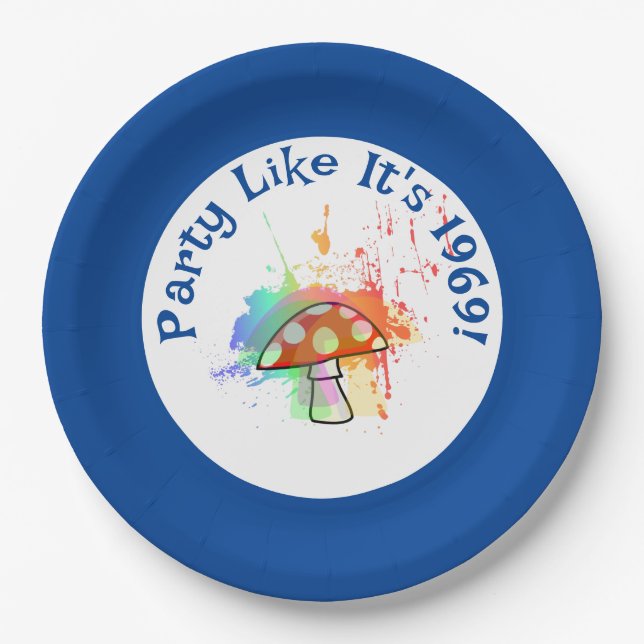  Psychedelic Party Like It's 1969 Amanita Mushroom Paper Plates (Front)
