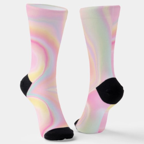 Psychedelic pastel pink rainbow marble gradient socks
