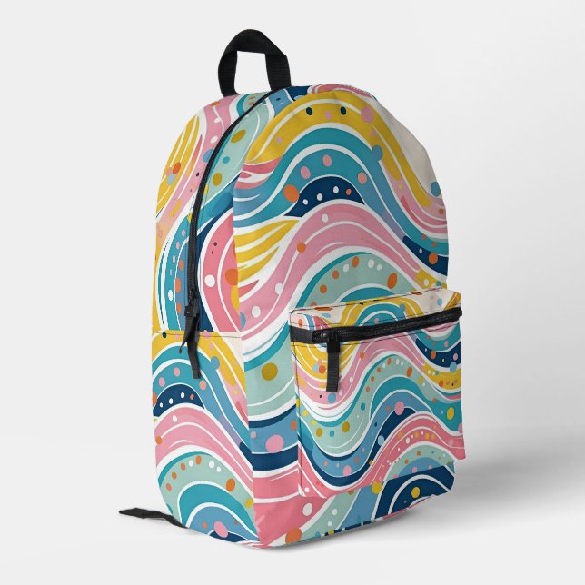 Psychedelic Pastel Rainbow Wave Design Printed Backpack (Back Corner Left)