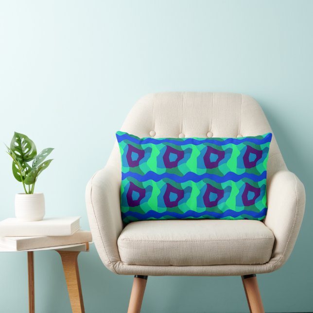 Psychedelic Patchwork Blue Green Purple 2 Lumbar Pillow (Chair)