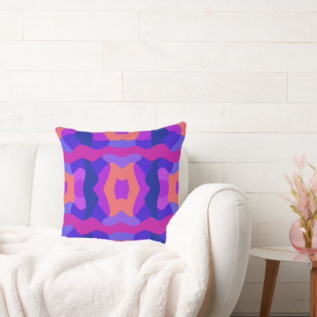 Psychedelic Patchwork Purple Pink Orange Throw Pillow (Couch)