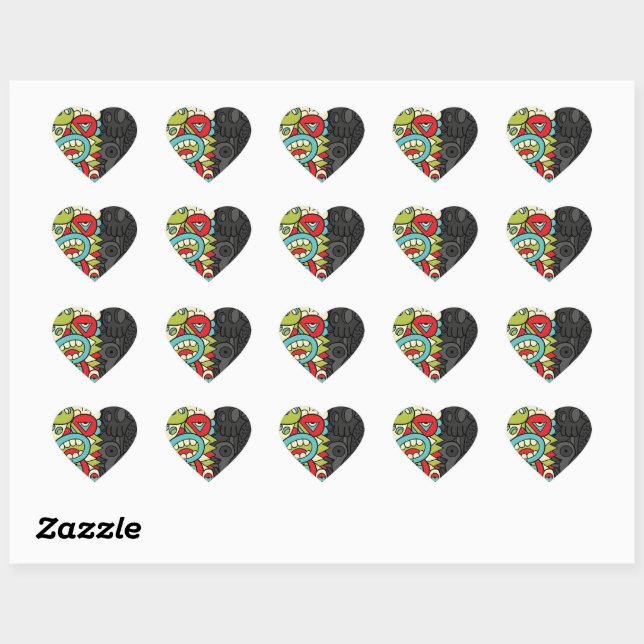 Psychedelic Patterns Heart Sticker (Sheet)