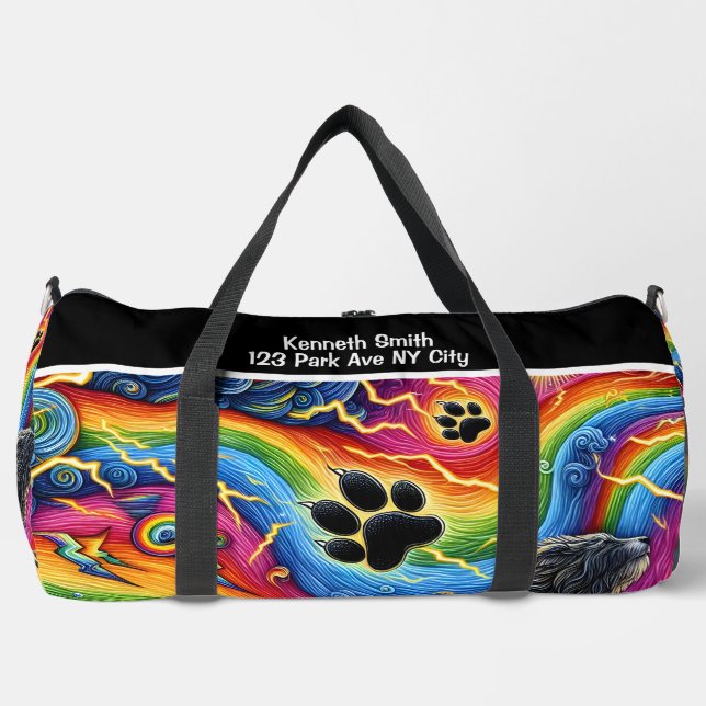 Psychedelic Paw Print Pet Adventure Monogram  Duffle Bag (Front)