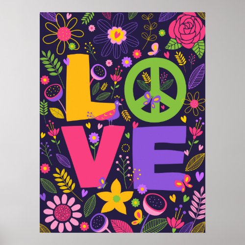 Psychedelic Peace and Love Poster