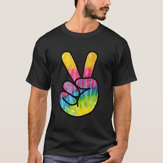 Psychedelic Peace Fingers Hand Sign T-Shirt (Front)