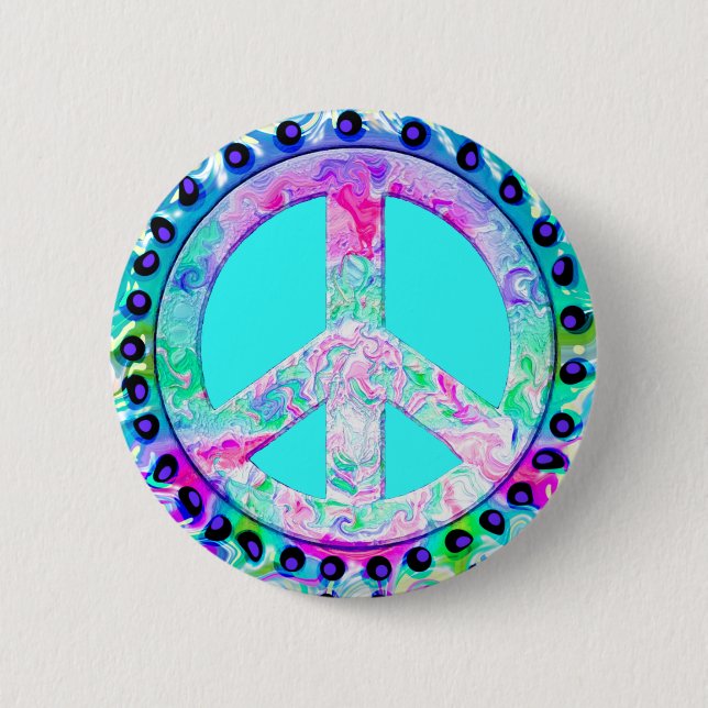 Psychedelic Peace Sign Abstract Button (Front)