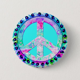 Psychedelic Peace Sign Abstract Button