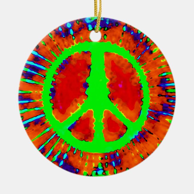 Psychedelic Peace Sign Christmas Ceramic Ornament (Front)