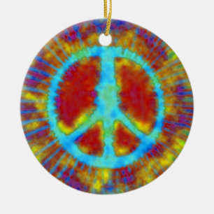 Psychedelic Peace Sign Christmas Ceramic Ornament